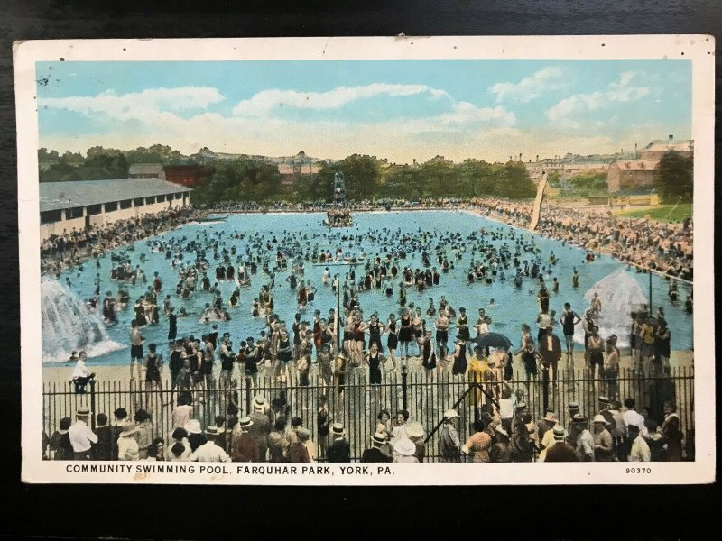 Vintage Postcard 1929 Community Swimming Pool Farquhar Park York