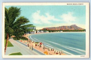 Waikiki Hawaii Postcard Beach Exterior Mountain Exterior c1940 Vintage Antique