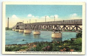 1935 DOVER PORTSMOUTH NH LITTLE BAY BRIDGE PISCATAQUA RIVER LINEN POSTCARD P2424