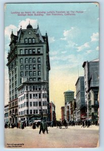 San Francisco California Postcard Looking Up Geary Lotta's Fountain Bank c1914