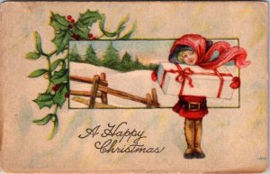 Vintage Postcard Christmas Cute Girl Gift JR5