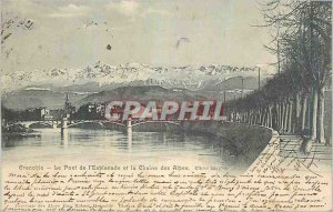 Old Postcard Grenoble Esplanade Bridge and the Chain of the Alps (map 1900)