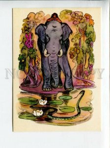 3087925 Indian Boy Mowgli on ELEPHANT old Color Russian Card