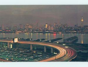 Unused Pre-1980 BEAUTIFUL LIT HIGHWAY AT NIGHT New York City NY hp3629