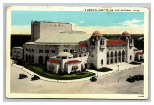 Vintage 1930's Linen Postcard Antique Autos Municipal Auditorium San Antonio TX