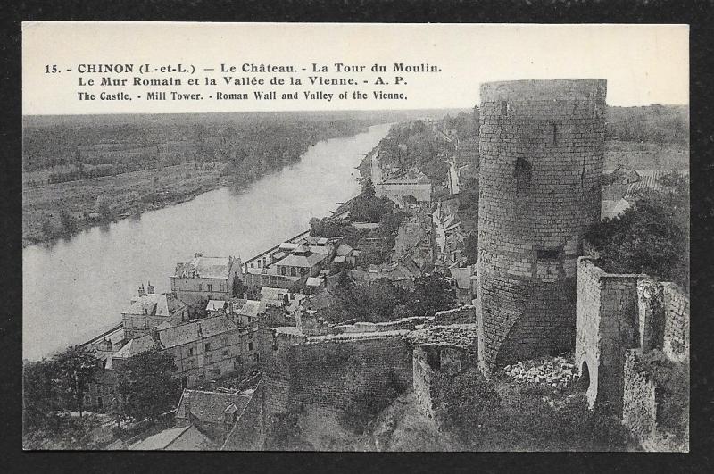 Castle Mill Tower Roman Wall Chinon France Unused c1920s