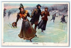 c1910's Man Cheating Woman Handwarmer Ice Skating Unposted Antique Postcard