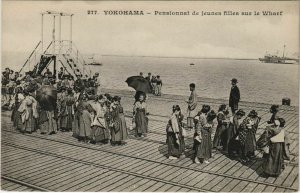 Pc yokohama boarding school girls on the wharf japan (a22233) 