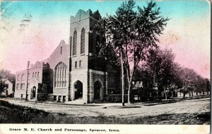 Grace M.E. Church and Parsonage, Spencer IA c1910 Vintage Postcard G76