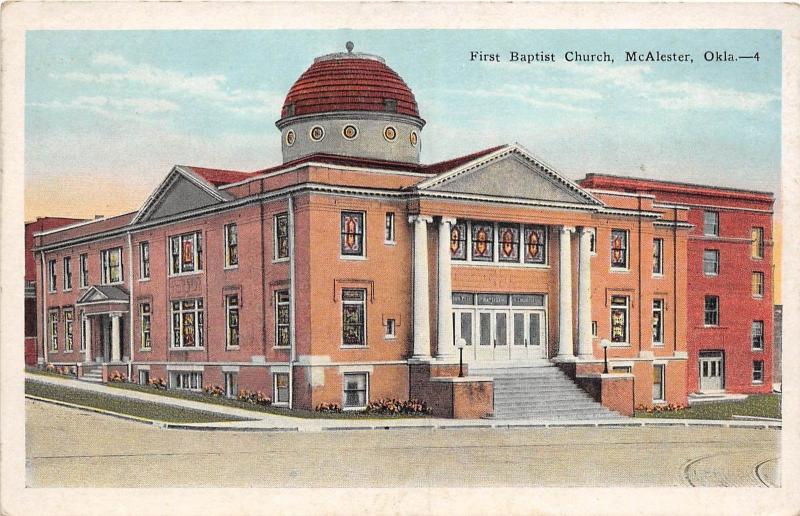 B31/ McAlester Oklahoma Ok Postcard c1910 First Baptist Church Building