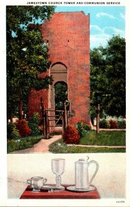 Virginia Jamestown Church Tower and Communion Service Curteich