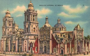 Vintage Postcard 1930's View of Basilica Cathedral Church De Mexico D. F. MX