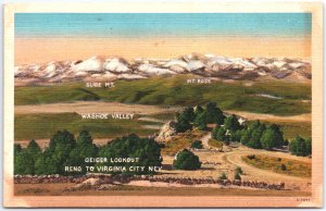 VINTAGE POSTCARD GEIGER LOOKOUT RENO TO VIRGINIA CITY NEVADA c. 1940s