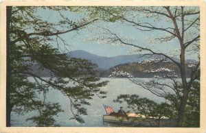 1929 Lake Lure North Carolina Boat Flag people Postcard 25-11377