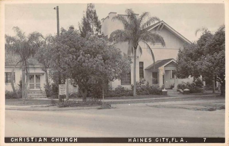 Haines City Florida birds eye view showing Christian Church real photo pc BB2490