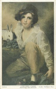 Raeburn Art Postcard A boy with a rabbit London Burlington House