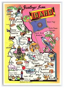 Greetings From Idaho Continental View Map Postcard