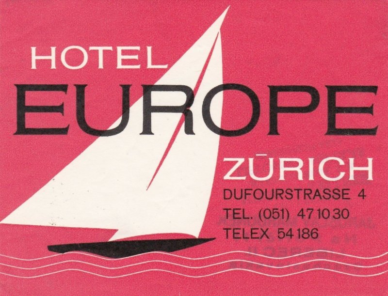 Switzerland Zurich Hotel Europe Vintage Luggage Label sk4222