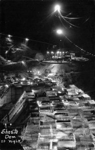 RPPC Shasta Dam at Night, Sacramento River, CA c1940s Vintage Postcard 