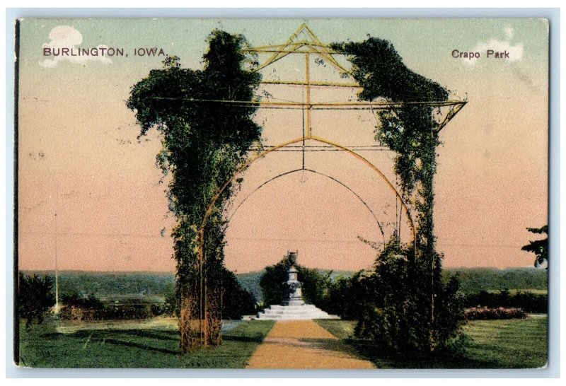 1908 Scenic View At Crapo Park Arch Trees Burlington Iowa IA Posted Postcard