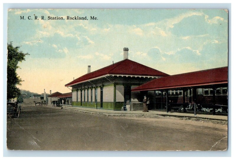 1923 M. C. R. R. Station Depot Cars Rockland Maine ME Posted Vintage Postcard 