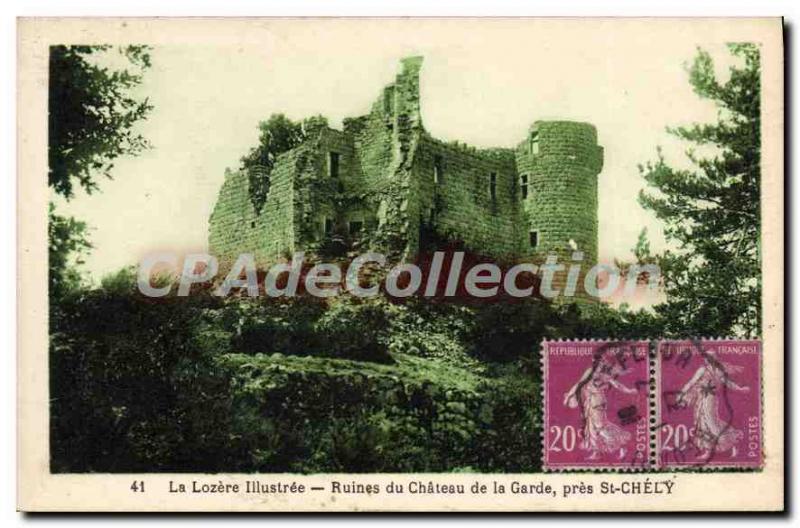 Old Postcard The Lozere Illustree Ruins Du Chateau De La Garde Near St Chely