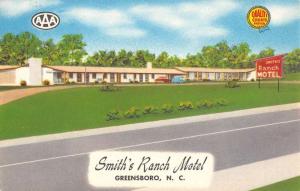 Greensboro North Carolina Smiths Ranch Motel Street View Vintage Postcard K54185