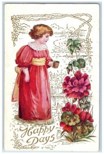 c1910's Happy Days Girl Flowers Clover Embossed Ventura Iowa IA Antique Postcard