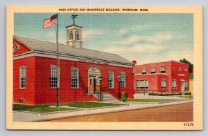 Post Office Building Wareham Massachusetts Vintage Unposted Linen Postcard