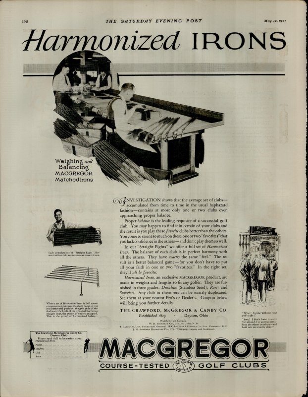 1927 Macgregor Course Tested Golf Clubs Vintage Print Ad 3873