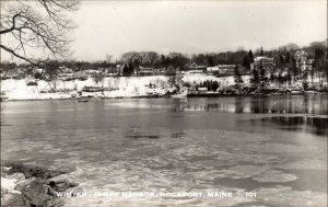 Rockport Maine ME Harbor View Winter 1940s RPPC Real Photo Postcard