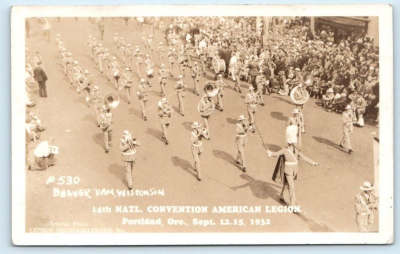 RPPC PORTLAND, OR ~ Beaver Dam WI Band AMERICAN LEGION CONVENTION 1932 Postcard