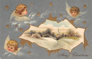 A MERRY CHRISTMAS Children Angels Vintage Greetings Postcard ca 1910s