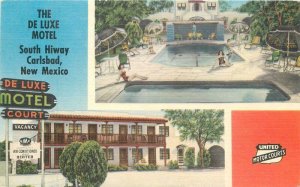 New Mexico Carlsbad Deluxe Motel Swimming Pool Ben Jones Postcard 22-9847