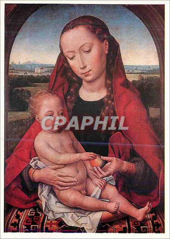 Postcard Modern Hans Memling 1433 1494 Madonna and Child has Apple Florenz Uf...