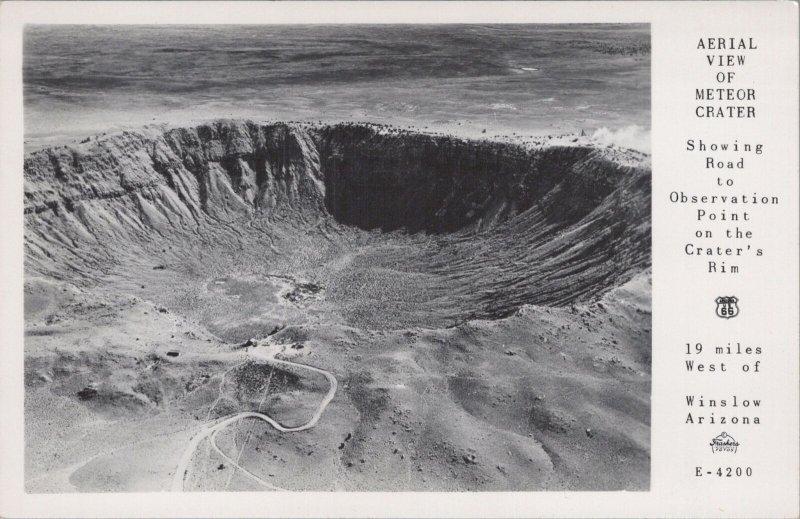 RPPC postcard Aerial View of Meteor Crater Observation Point Winslow Arizona AZ