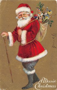 G59/ Santa Claus Christmas Postcard c10 Walking Cane Blue Pants 17