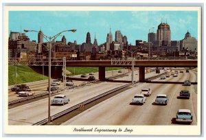c1960 Aerial View Northwest Expressway Loop Chicago Skyline Illinois IL Postcard 