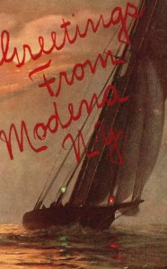 Vintage Postcard 1910's Greetings From Modena New York Boat Ship Sailing Night