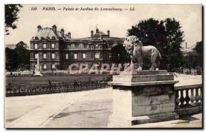 Old Postcard Paris Palace and gardens of Luxembourg Lion