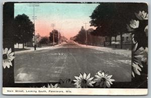 Fennimore Wisconsin~Main Street Homes Looking South~Flower Border~1910 Postcard