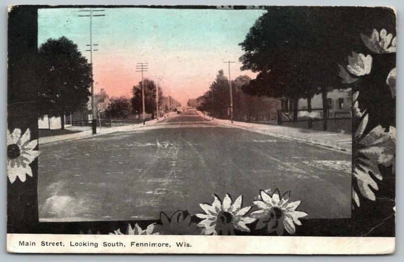 Fennimore Wisconsin~Main Street Homes Looking South~Flower Border~1910 Postcard