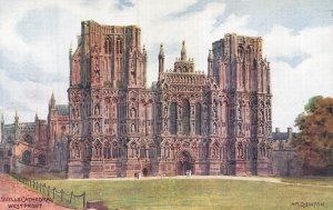 Vintage Wells Cathedral West Front England Linen Postcard by A.R. Quinton
