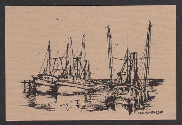 MS Fishing Boats Harbor MISSISSIPPI MISS Postcard PC