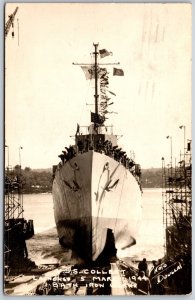 Vtg USS Collett Navy Destroyer Ship RPPC 1944 WWII Era Real Photo Postcard