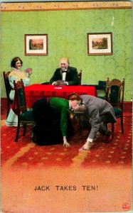 Vtg Postcard 1910s Bridge Card Game Comic - Jack Takes Ten - Bamforth & Co