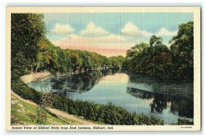 1930-45 Scenic View Elkhart River From East Jackson Postcard Indiana Linen 