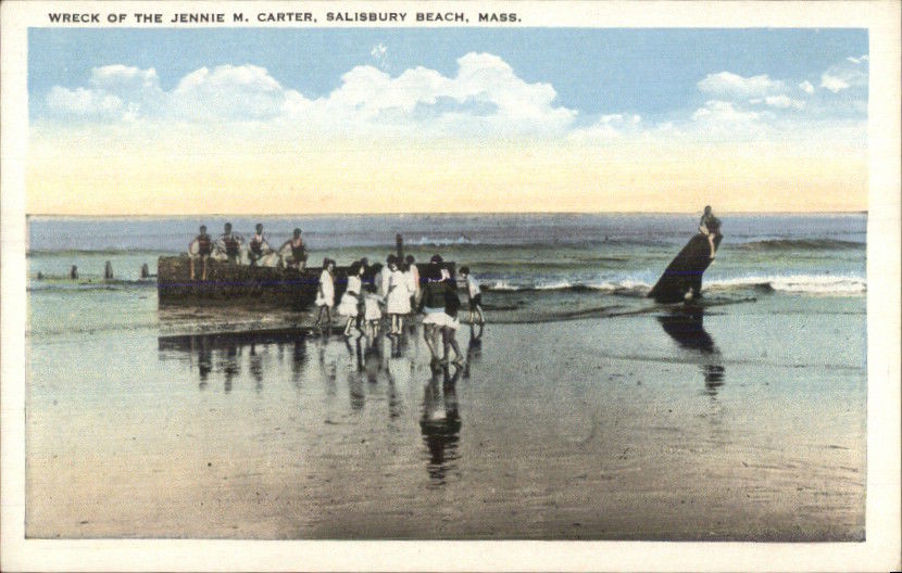 Salisbury Beach MA Shipwreck Ship Wreck Jennie M Carter c1920 Postcard