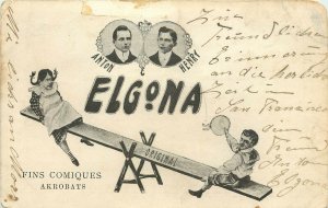 c1905 Postcard; Anton & Henry Elgona, Comic Acrobat Act Sweden, Akrobats See-Saw