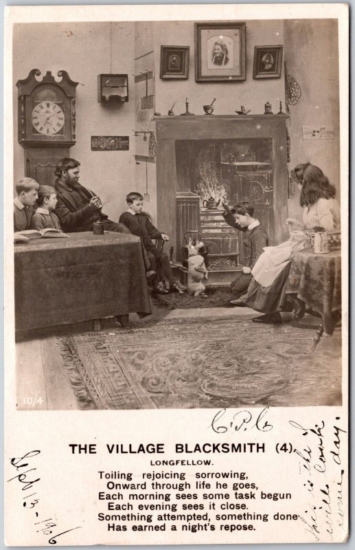 1909 The Village Blacksmith Happy Family Picture Posted Poem, Vitnage Postcard